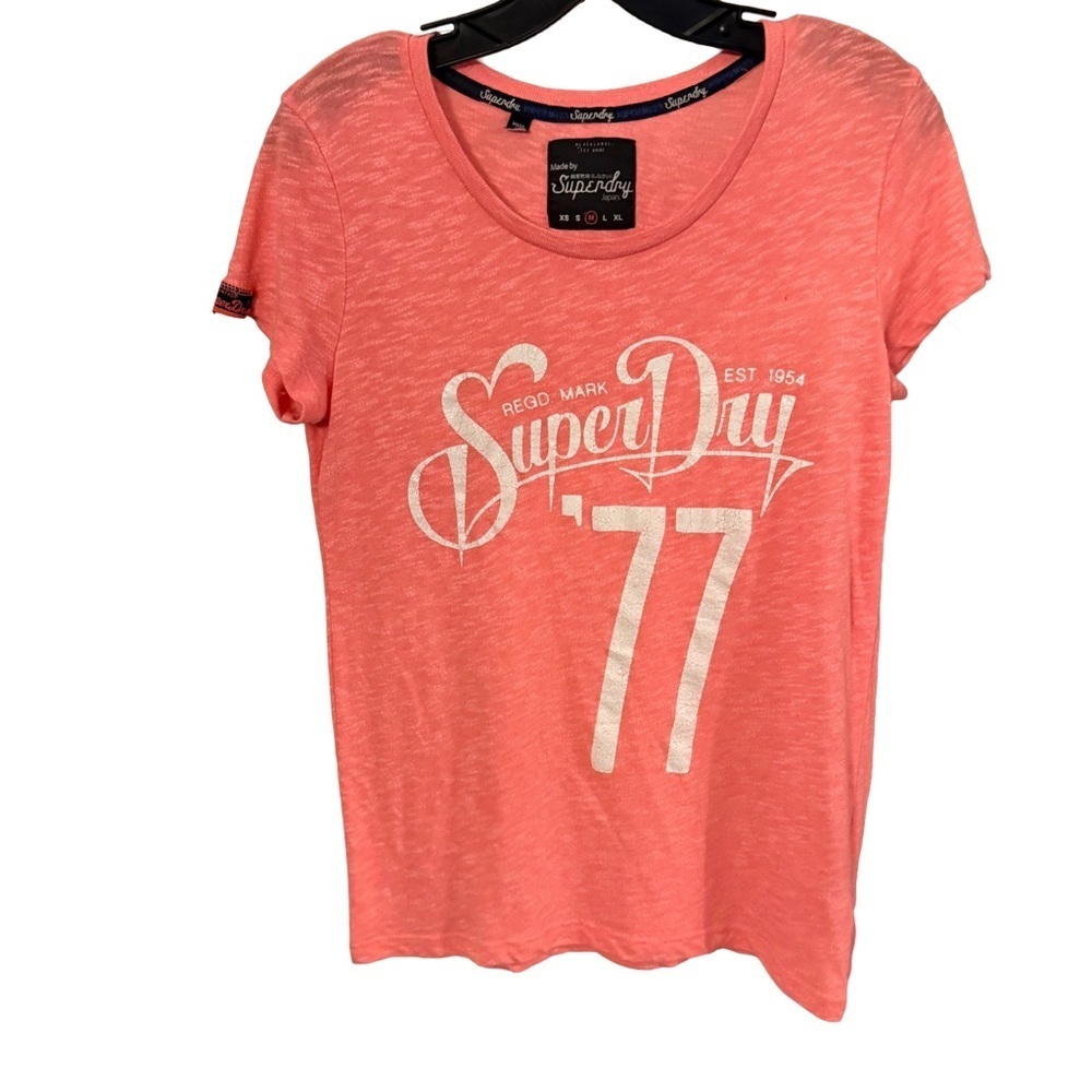 Superdry Black Label Women’s Pink Tee Shirt Short Sleeve Logo Sz M
